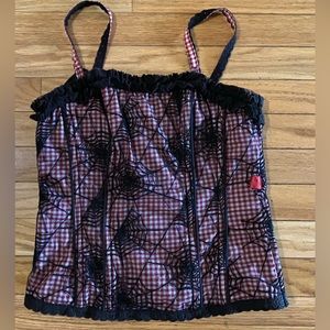 Tripp NYC Spider Web Lace Red Gingham Lace Up Corset Medium